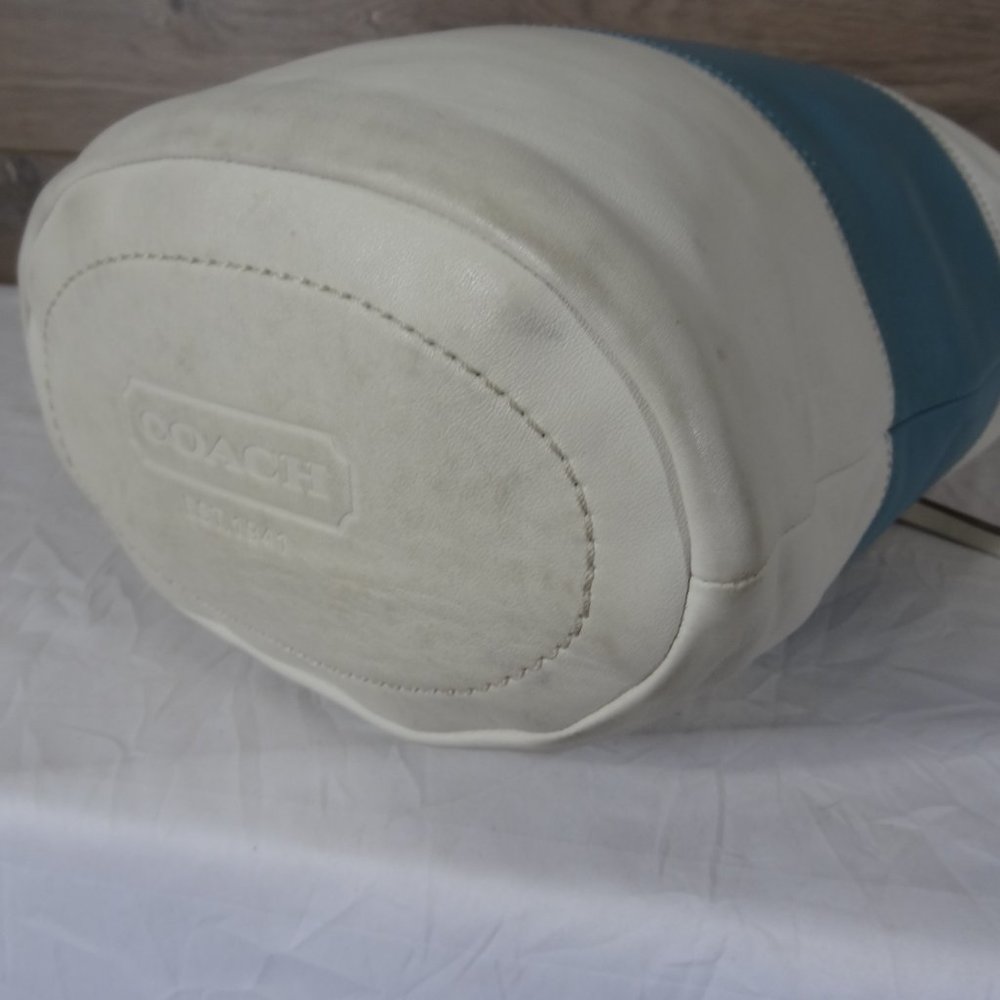 Coach F13357 White Blue Rugby Duffle Bucket Bag - Picture 8 of 12
